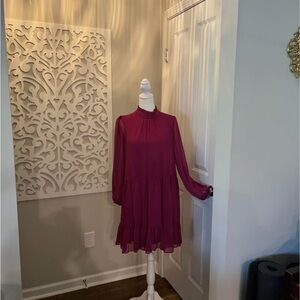 Gabby Skye Purple Tiered A-Line Dress with Mock Neck